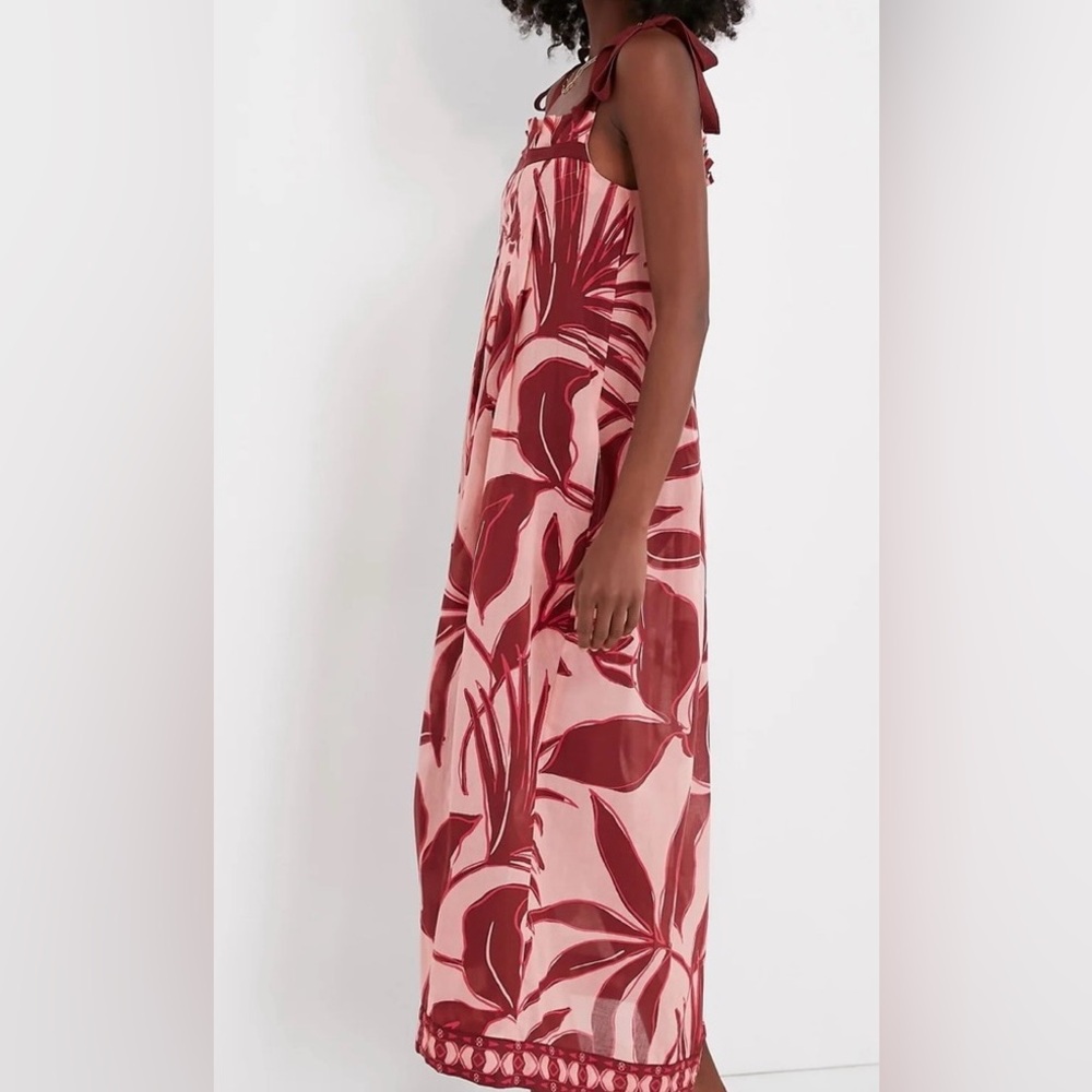 Sangria Palm Tie Shoulder Caftan - Picture 3 of 10